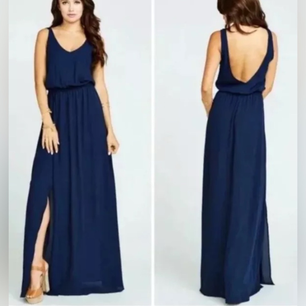 Show Me Your Mumu Dress Small Navy Blue Kendall Maxi Bridesmaid Formal